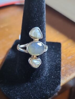 Sterling Silver Opal Triple-Stone Ring - Iridescent Opal